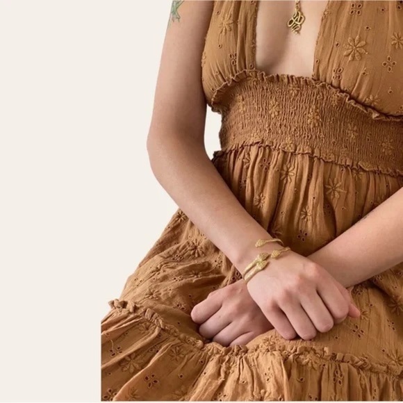 Aerie Spring Fling Boho Eyelet Embroidered Floral Halter Crossover Mini Dress L - Picture 2 of 16